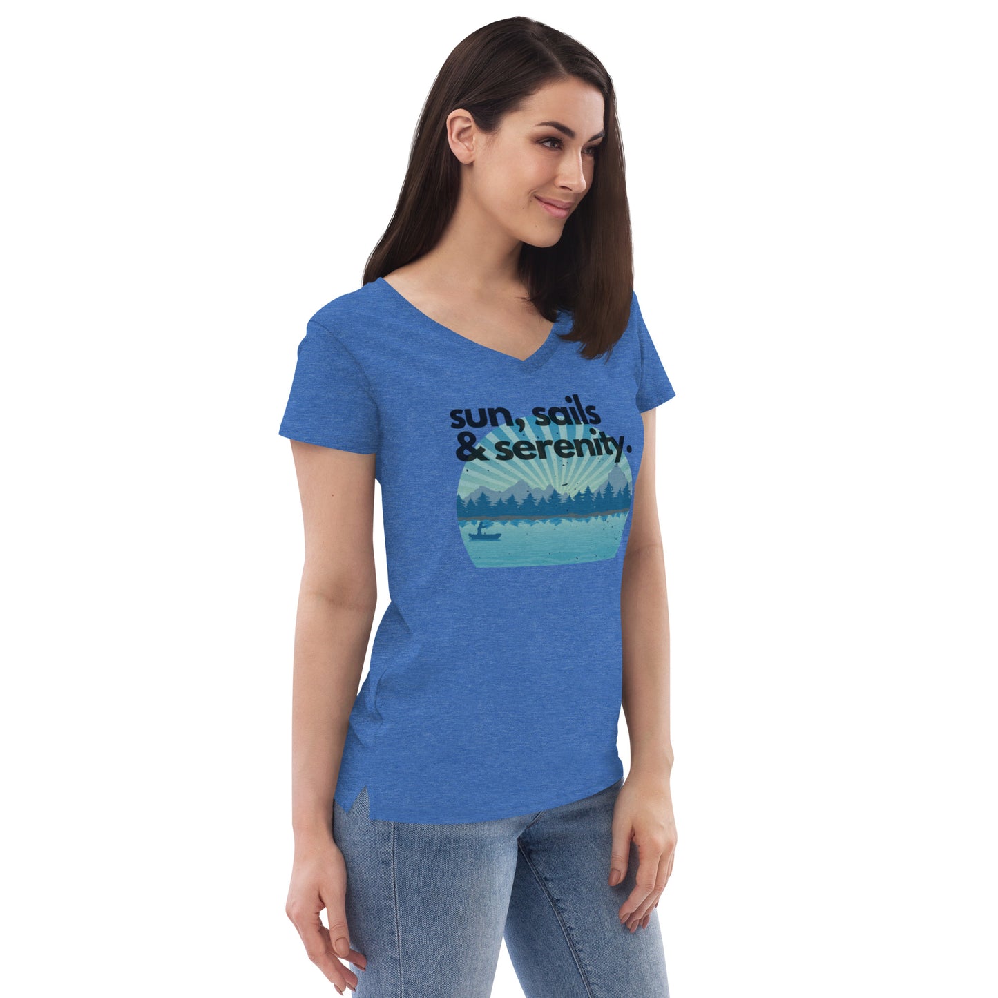 Women’s recycled v-neck t-shirt - Sun, Sails & Serenity