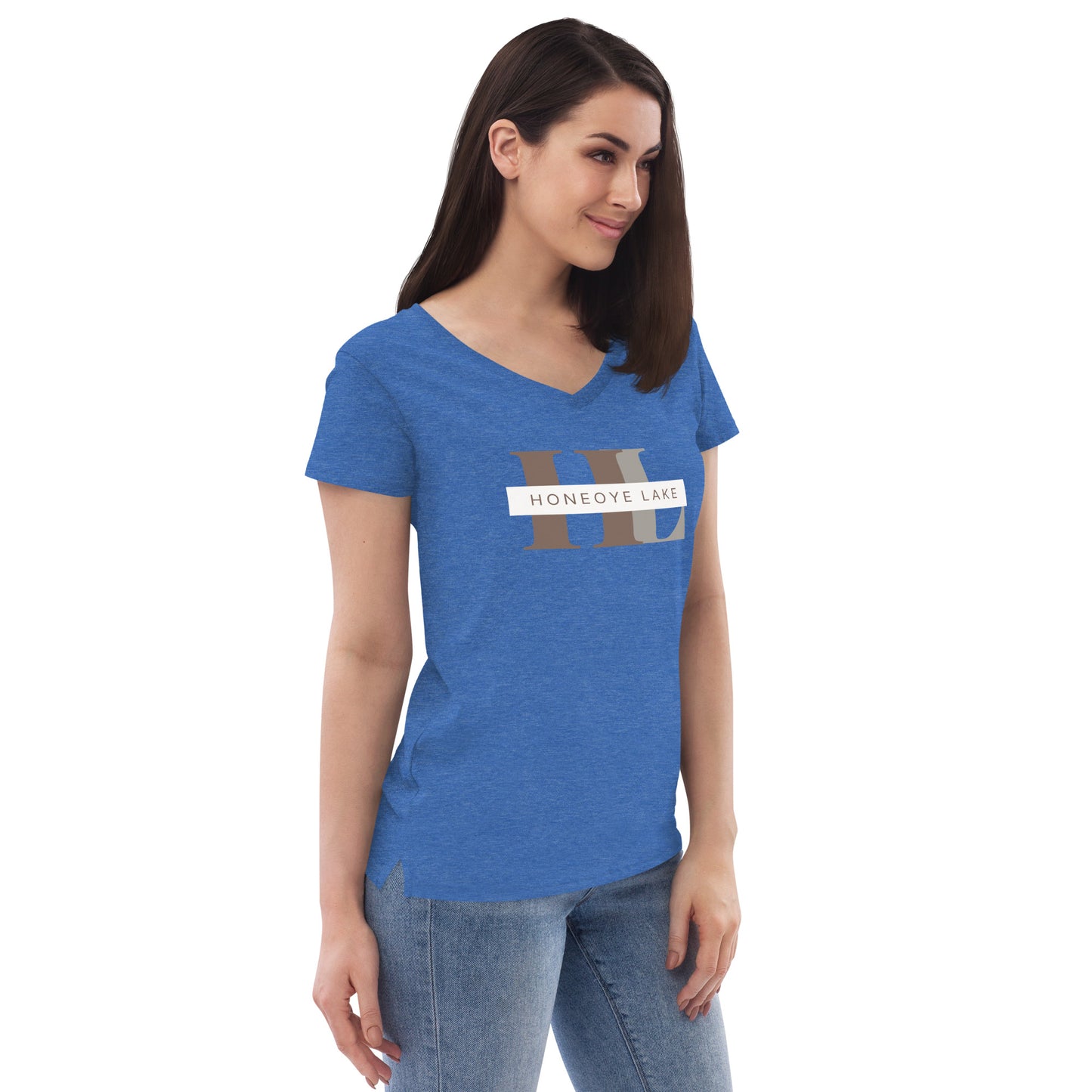 Women’s recycled v-neck t-shirt - Honeoye Lake monogram style 2