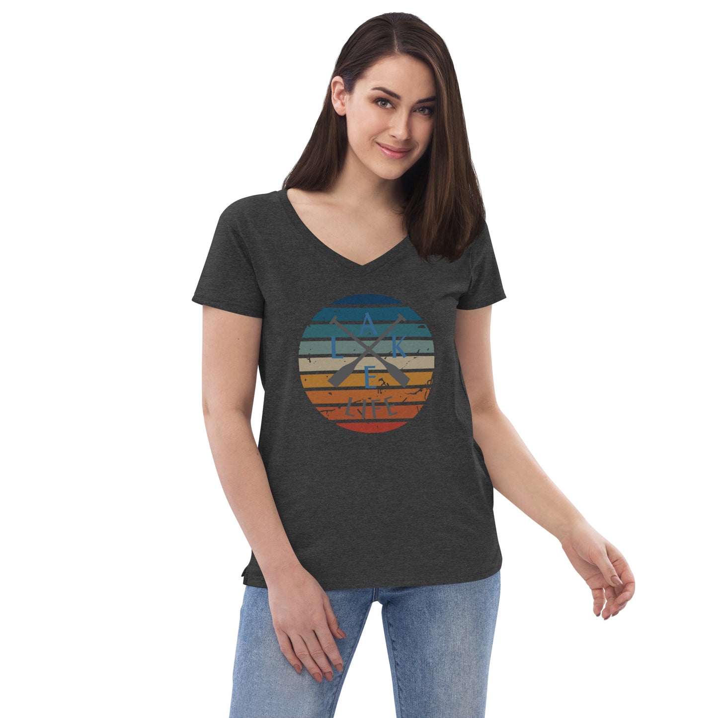 Women’s recycled v-neck t-shirt - Lake Life Crossed Oars