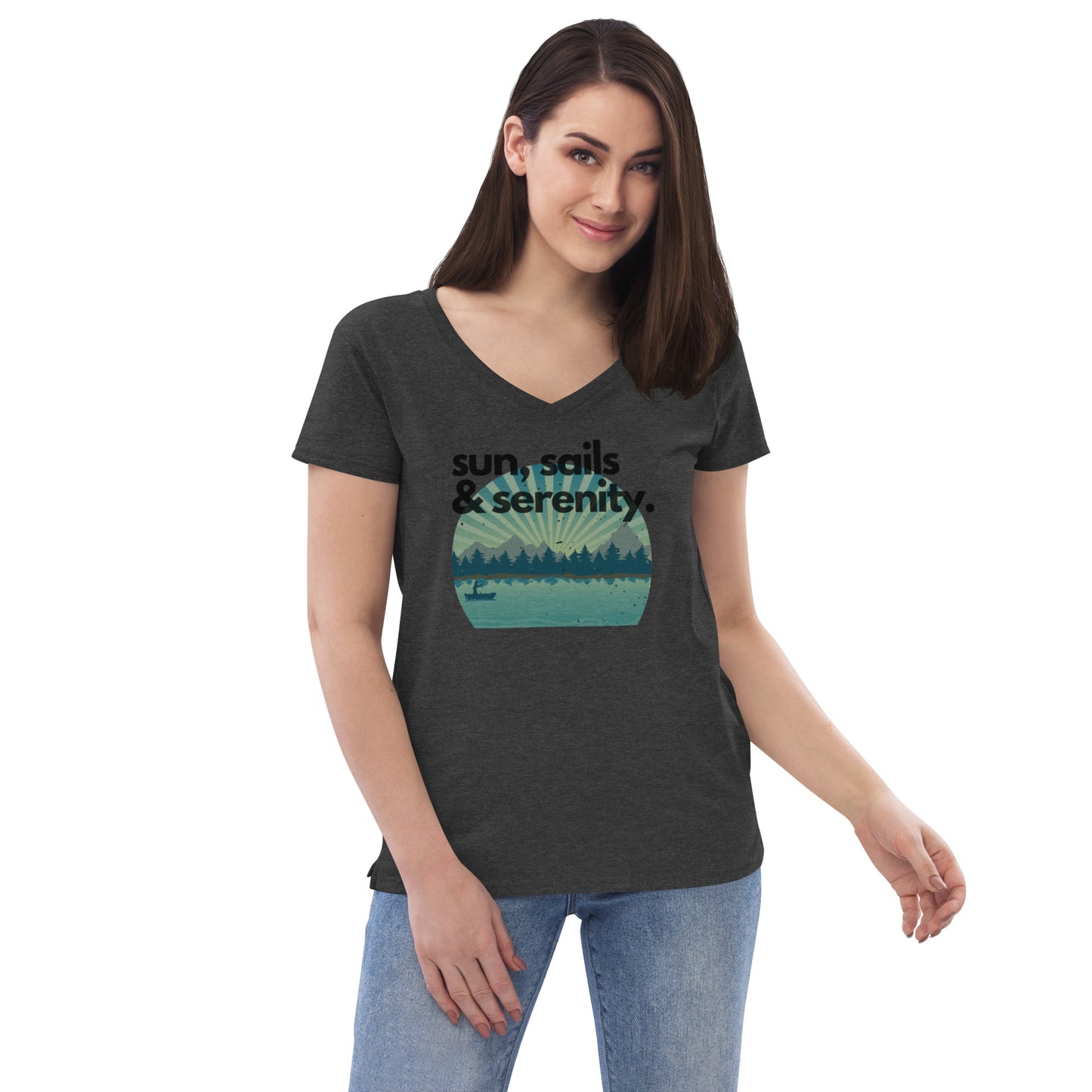 Women’s recycled v-neck t-shirt - Sun, Sails & Serenity