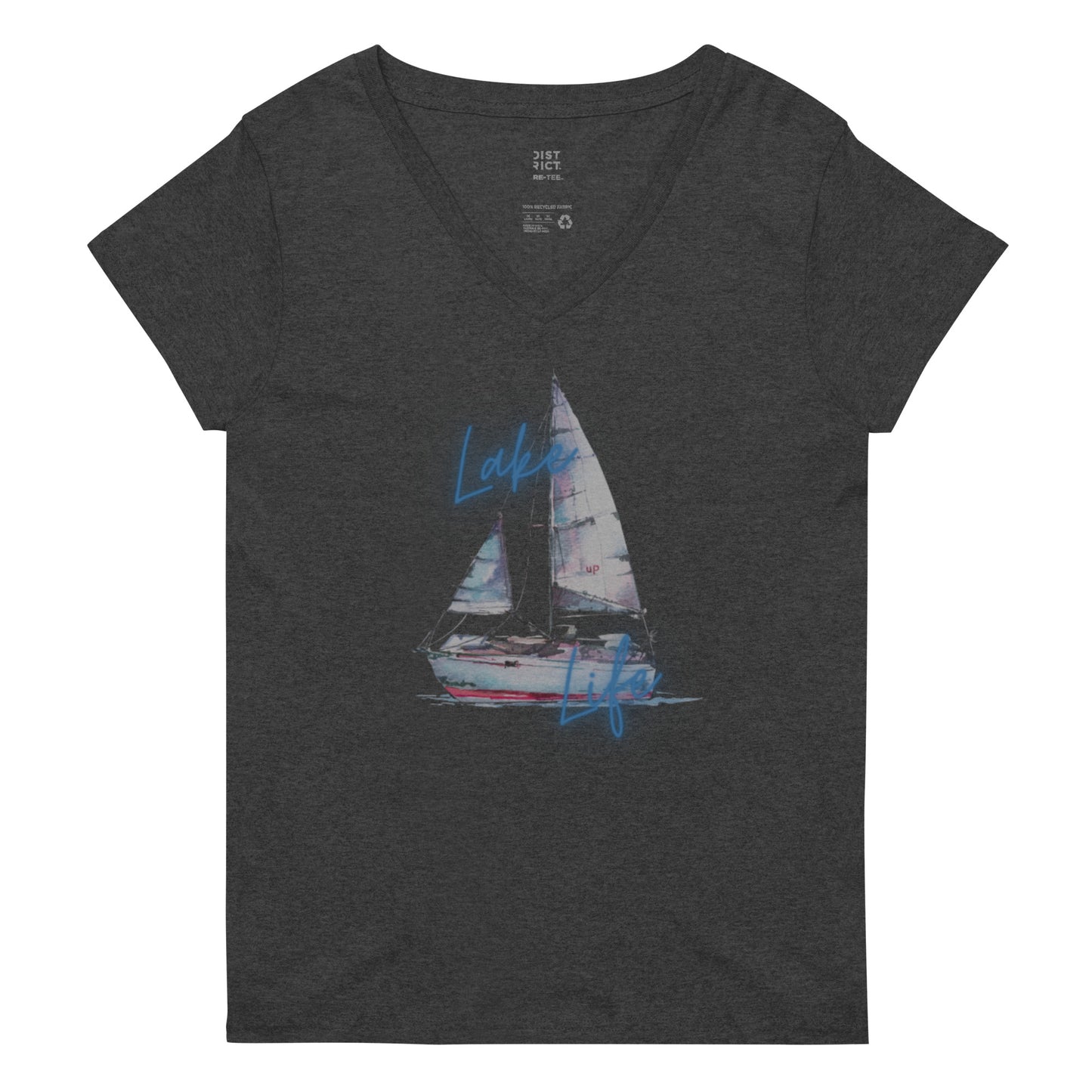 Women’s recycled v-neck t-shirt - Lake Life Sailboat 3