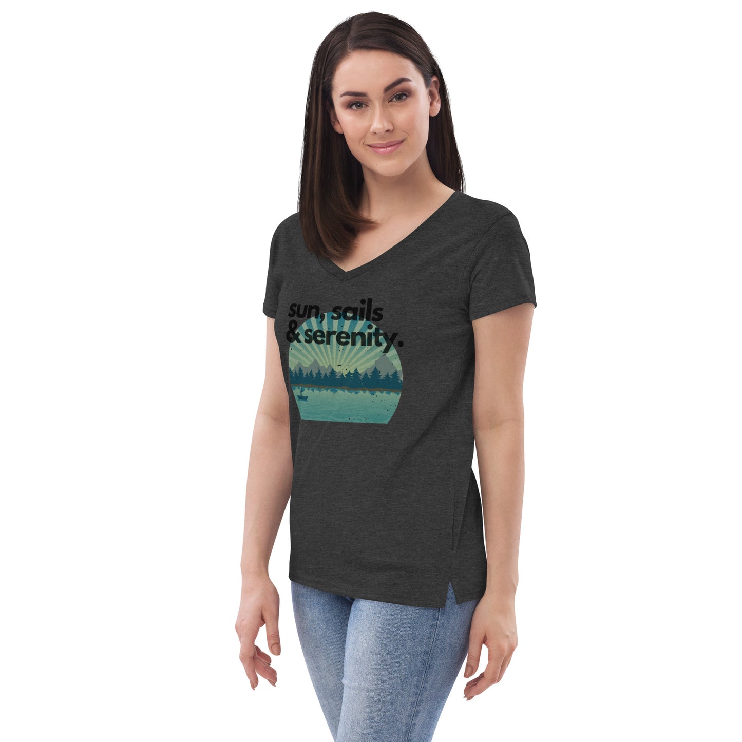 Women’s recycled v-neck t-shirt - Sun, Sails & Serenity