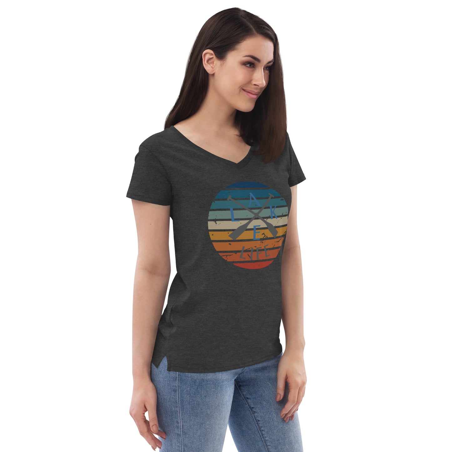 Women’s recycled v-neck t-shirt - Lake Life Crossed Oars