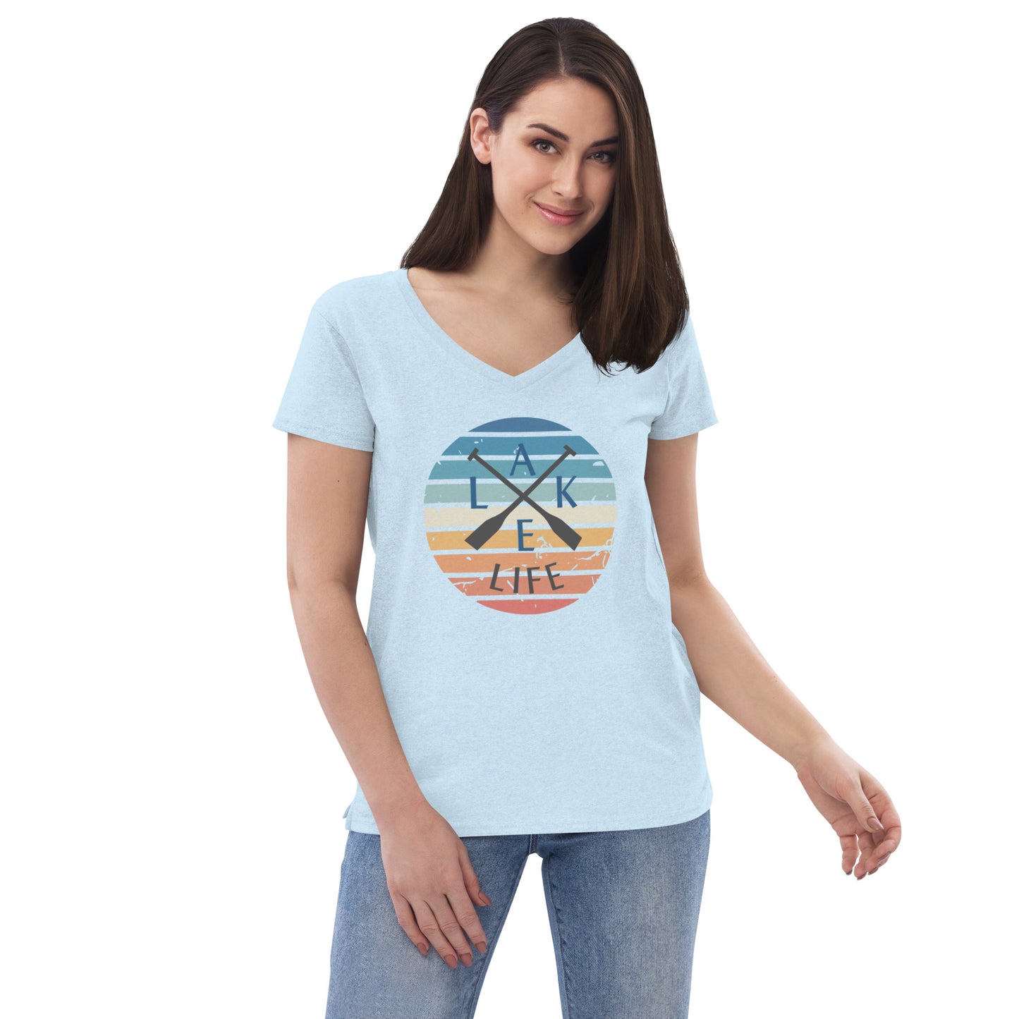 Women’s recycled v-neck t-shirt - Lake Life Crossed Oars