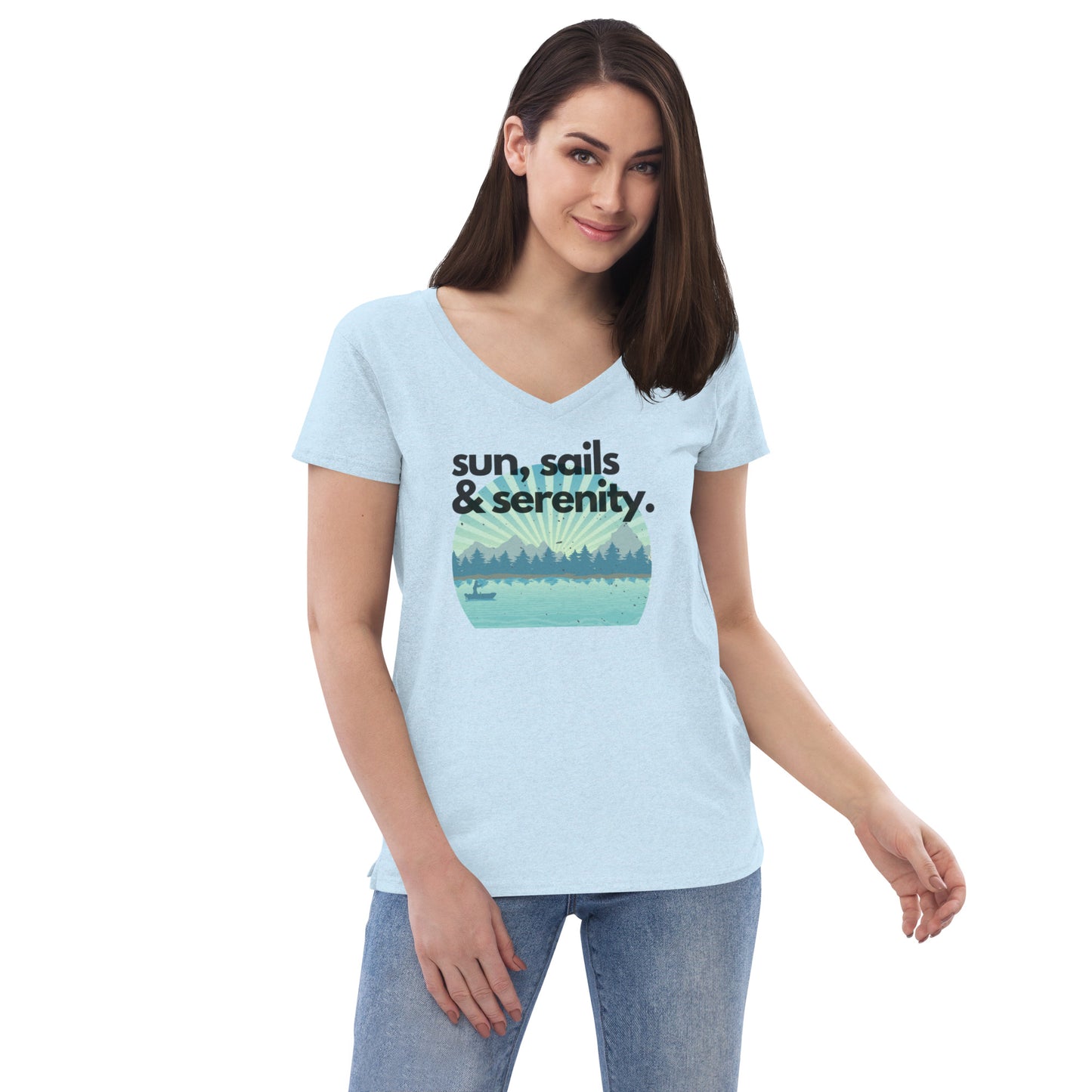 Women’s recycled v-neck t-shirt - Sun, Sails & Serenity