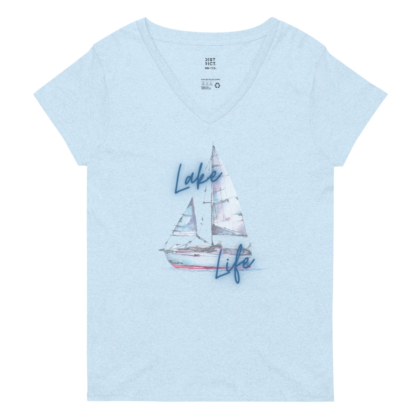 Women’s recycled v-neck t-shirt - Lake Life Sailboat 3