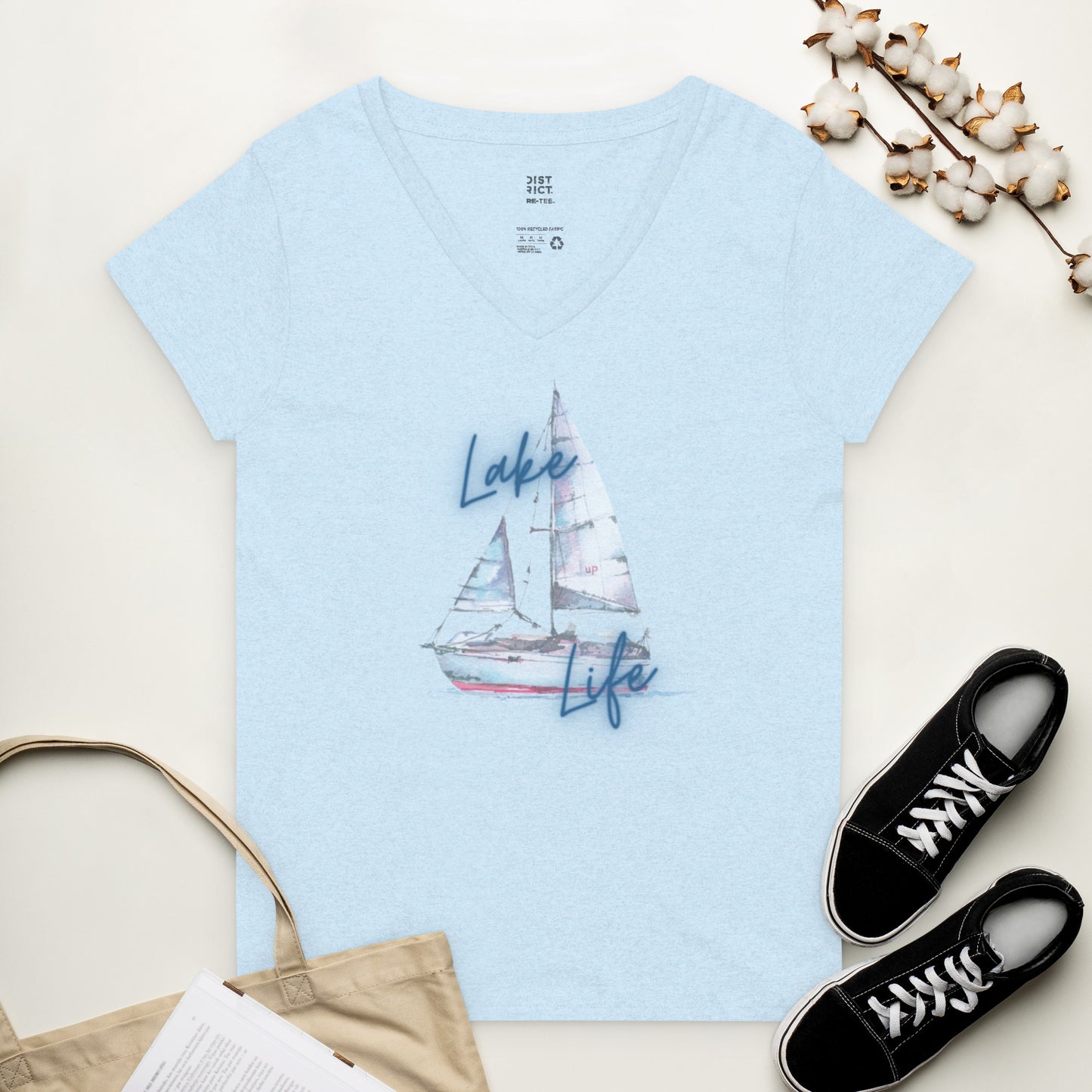 Women’s recycled v-neck t-shirt - Lake Life Sailboat 3