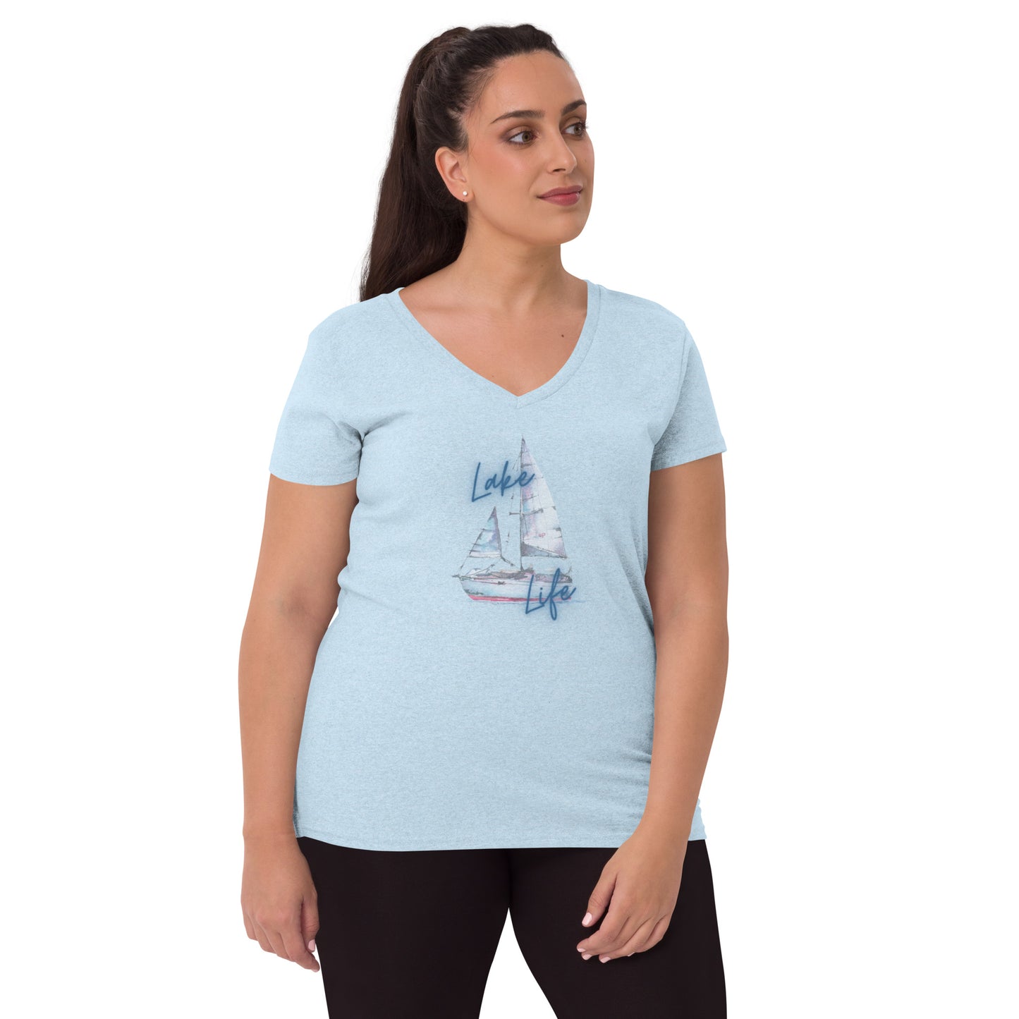 Women’s recycled v-neck t-shirt - Lake Life Sailboat 3