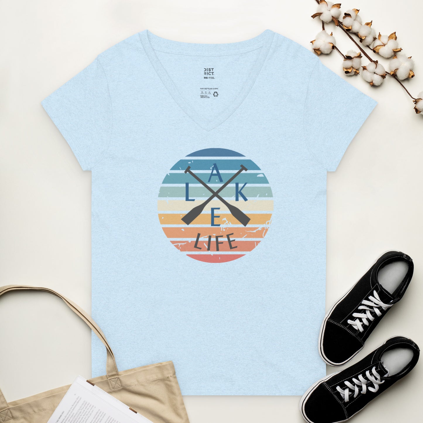 Women’s recycled v-neck t-shirt - Lake Life Crossed Oars