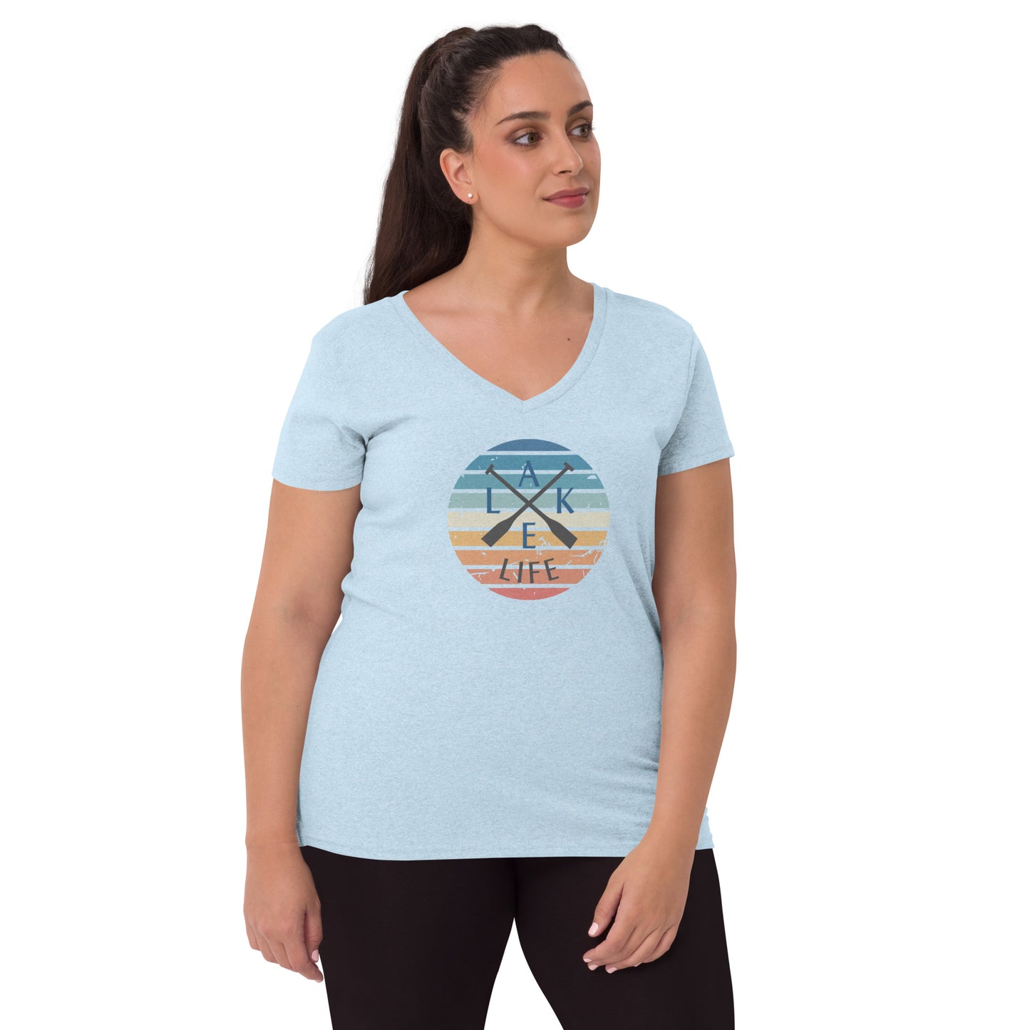 Women’s recycled v-neck t-shirt - Lake Life Crossed Oars