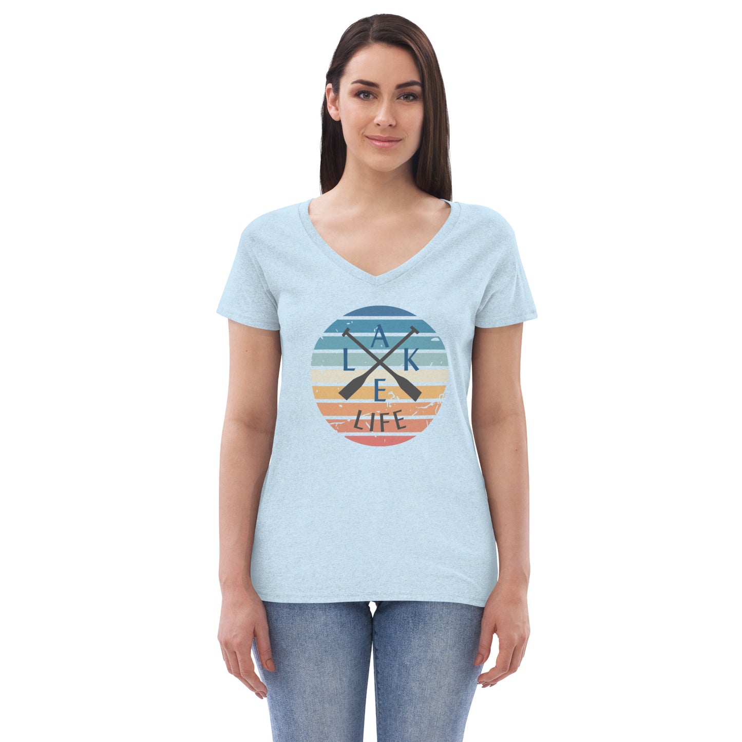 Women’s recycled v-neck t-shirt - Lake Life Crossed Oars