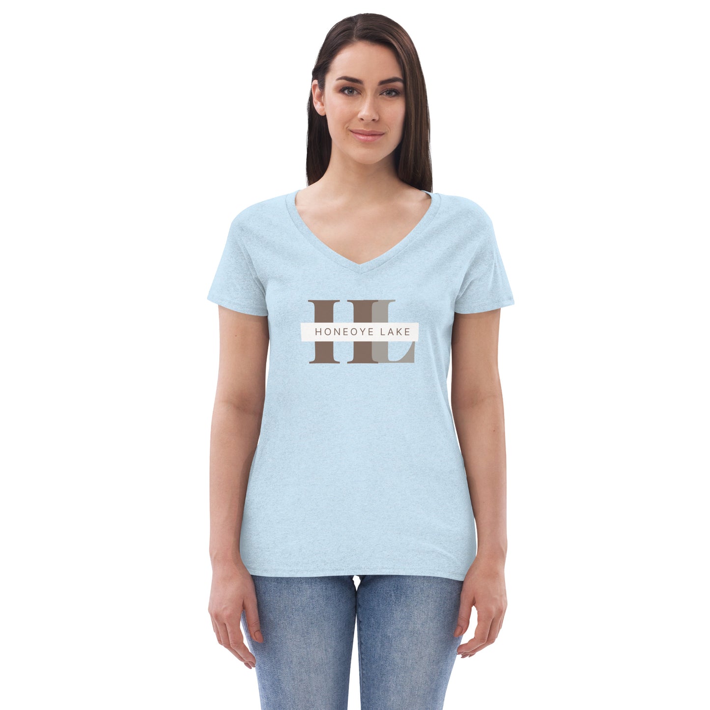 Women’s recycled v-neck t-shirt - Honeoye Lake monogram style 2