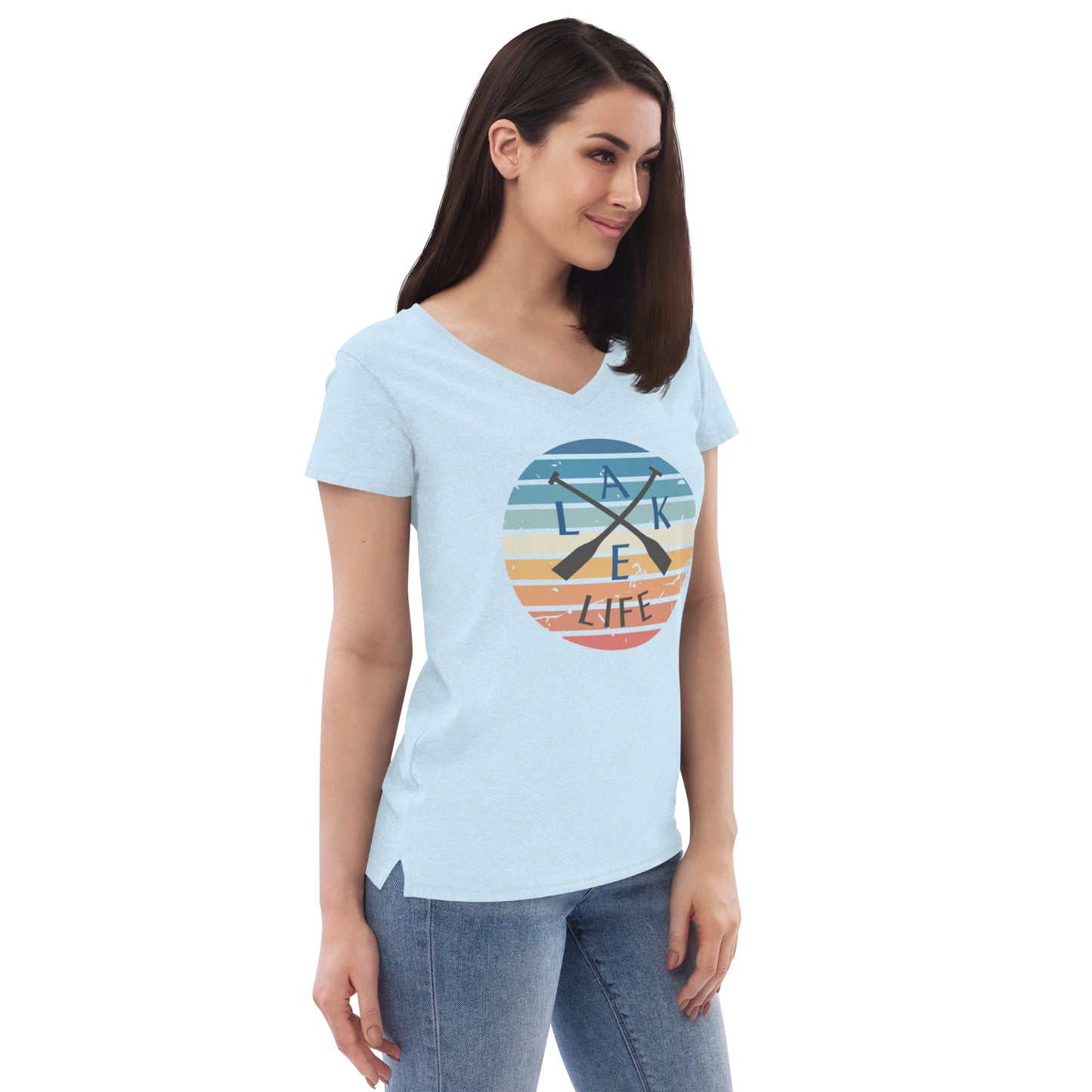 Women’s recycled v-neck t-shirt - Lake Life Crossed Oars