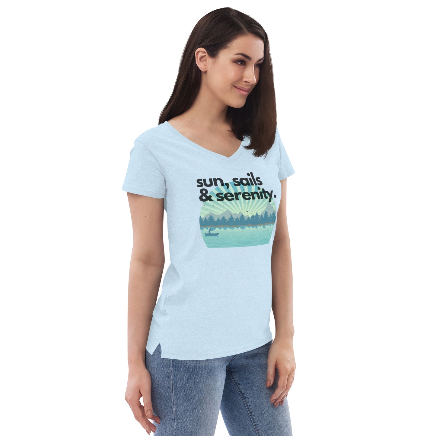 Women’s recycled v-neck t-shirt - Sun, Sails & Serenity