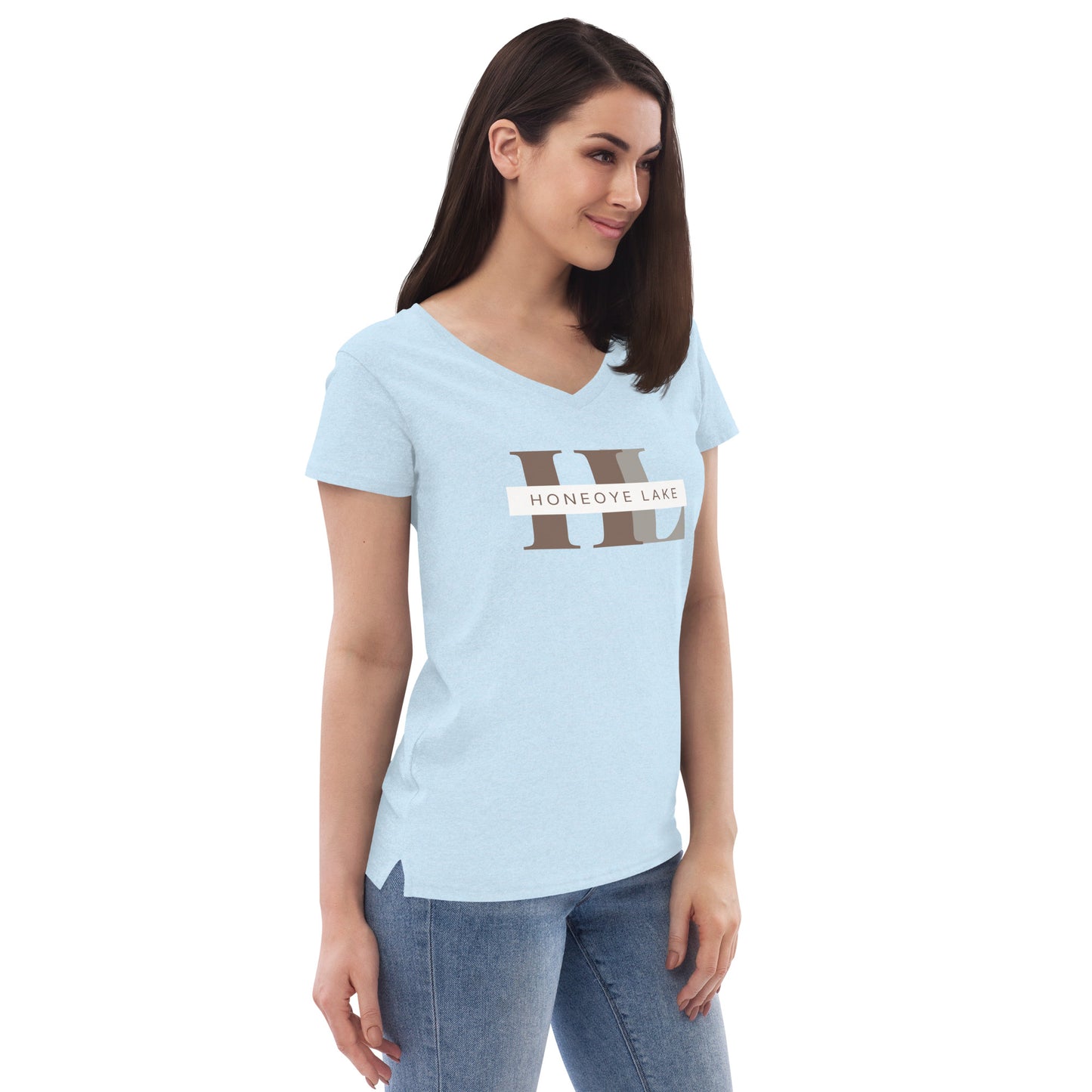 Women’s recycled v-neck t-shirt - Honeoye Lake monogram style 2