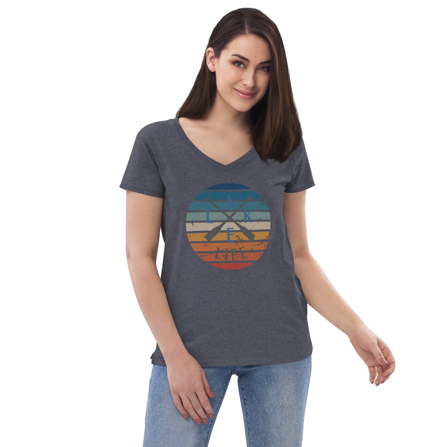 Women’s recycled v-neck t-shirt - Lake Life Crossed Oars