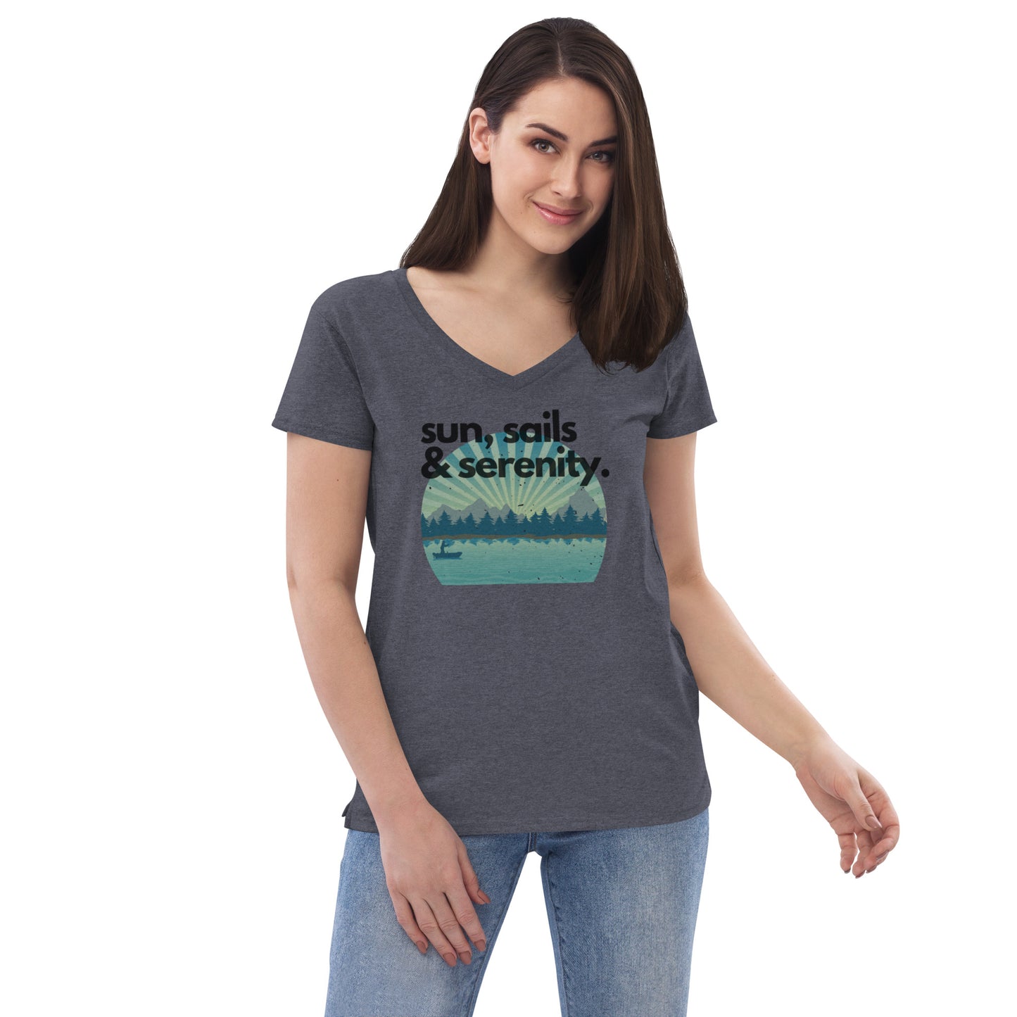 Women’s recycled v-neck t-shirt - Sun, Sails & Serenity