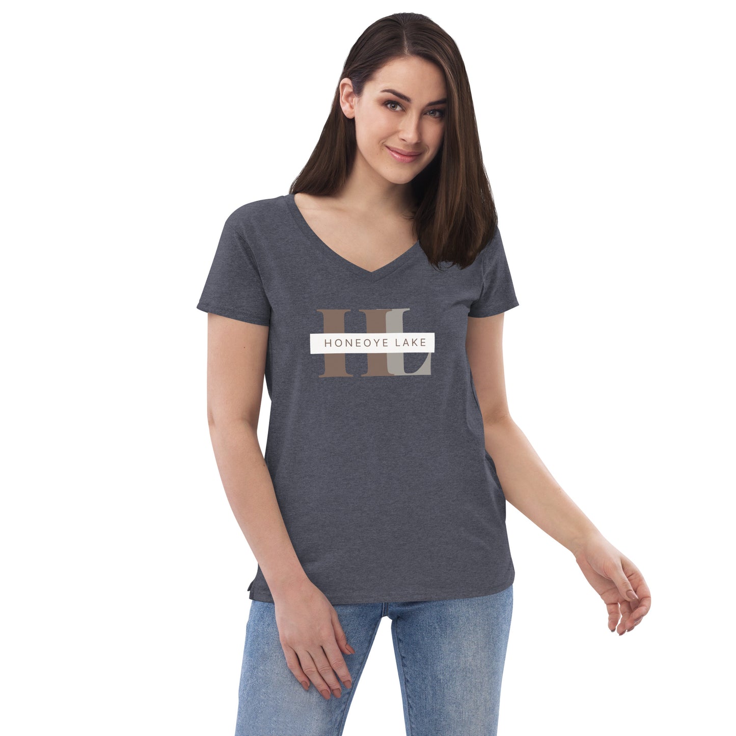 Women’s recycled v-neck t-shirt - Honeoye Lake monogram style 2