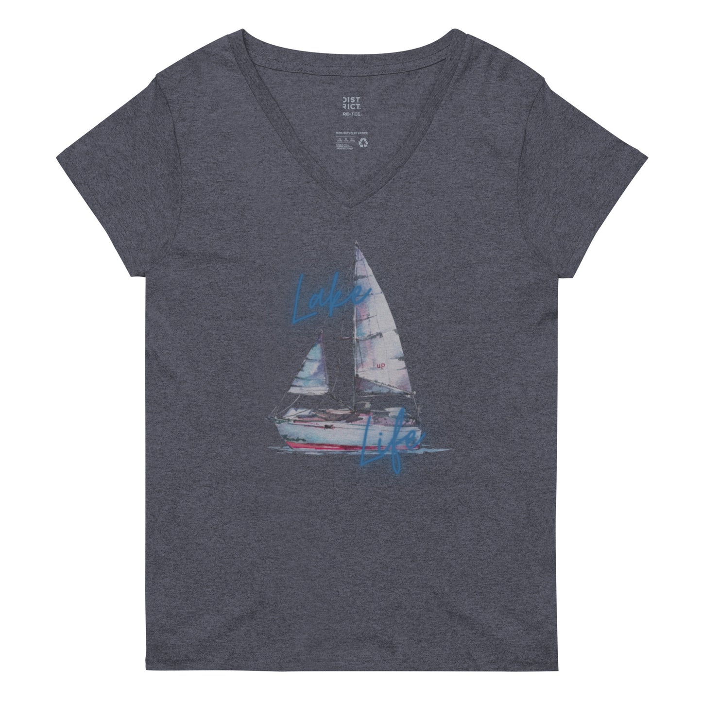 Women’s recycled v-neck t-shirt - Lake Life Sailboat 3