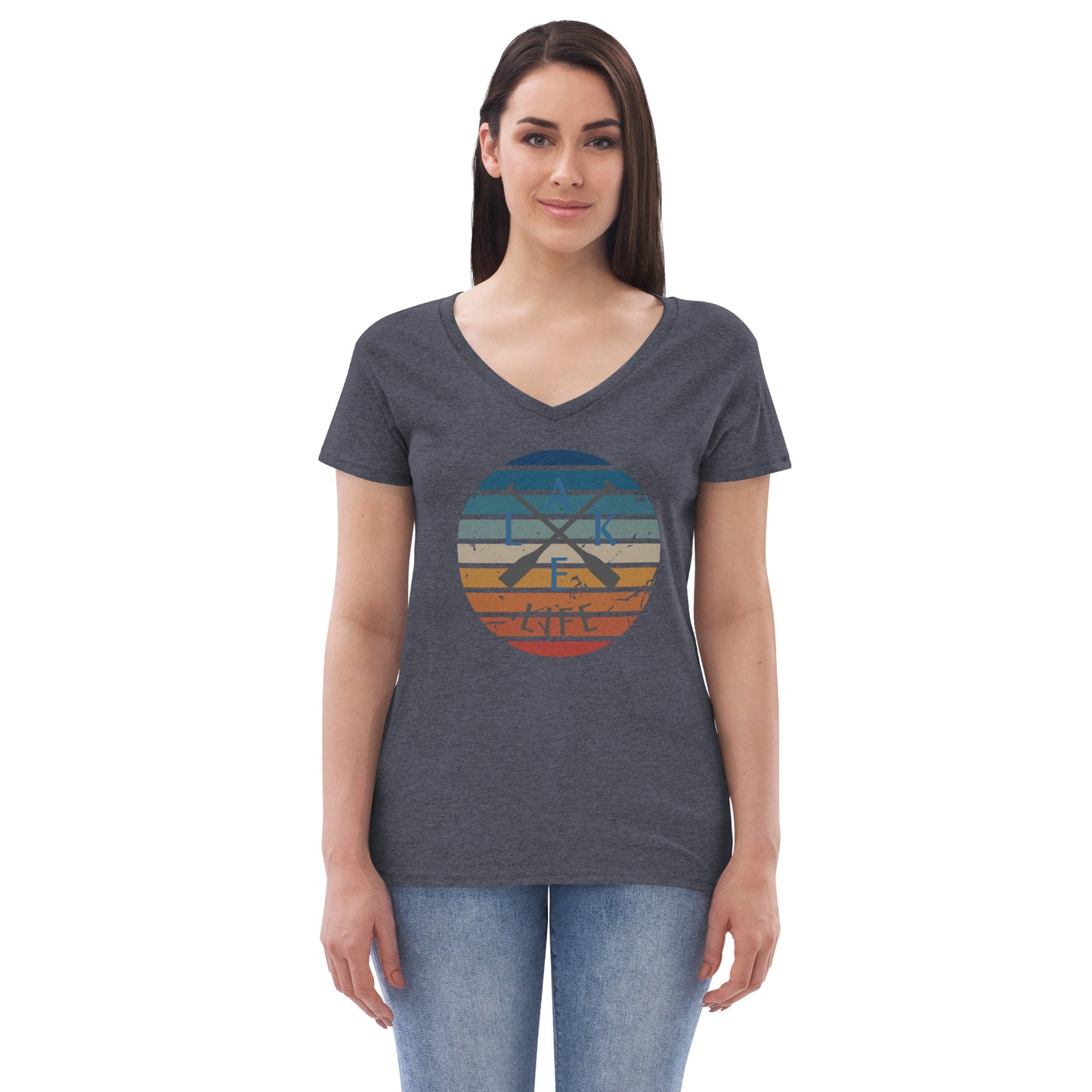 Women’s recycled v-neck t-shirt - Lake Life Crossed Oars