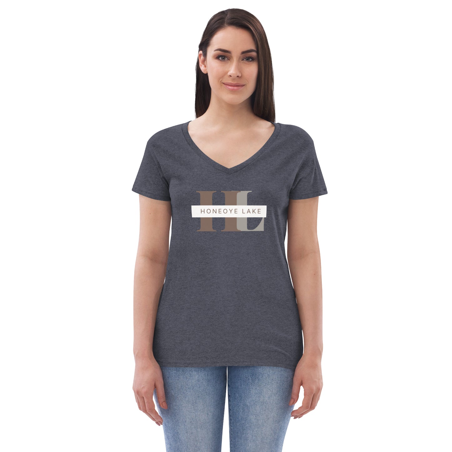 Women’s recycled v-neck t-shirt - Honeoye Lake monogram style 2