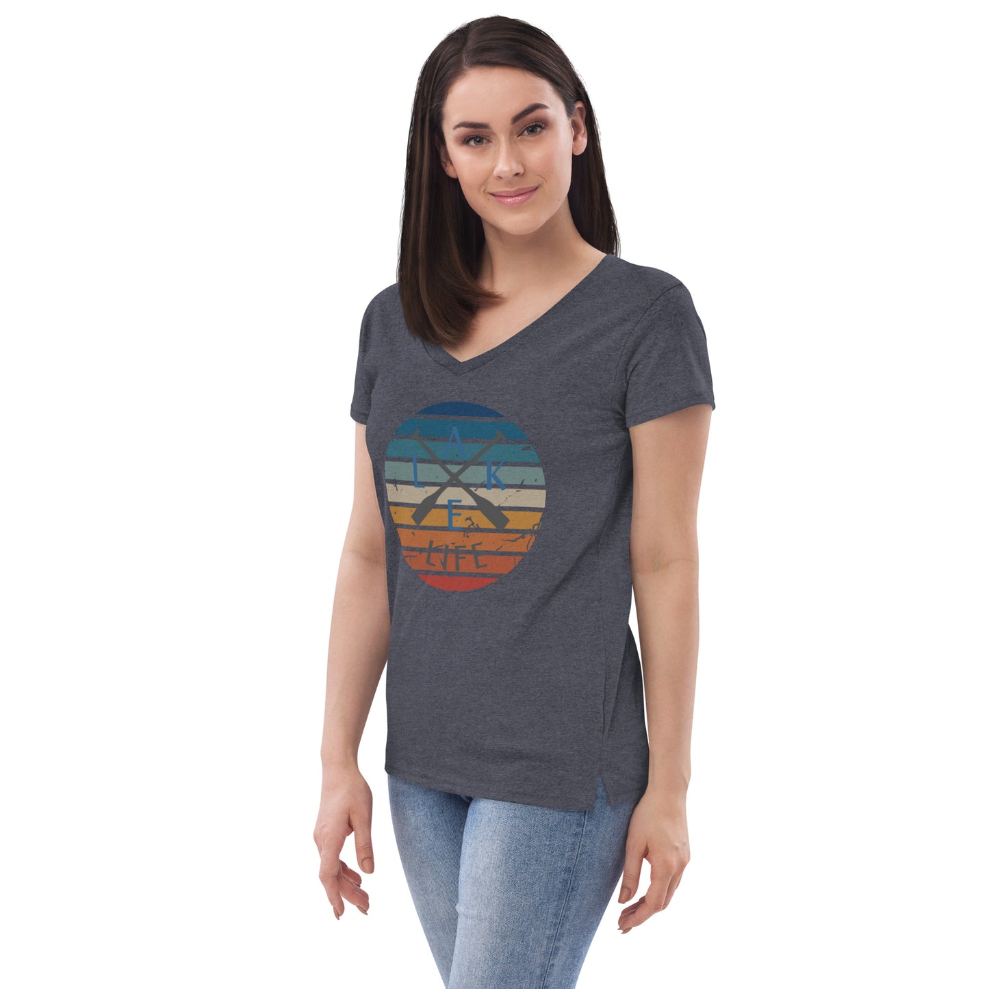 Women’s recycled v-neck t-shirt - Lake Life Crossed Oars