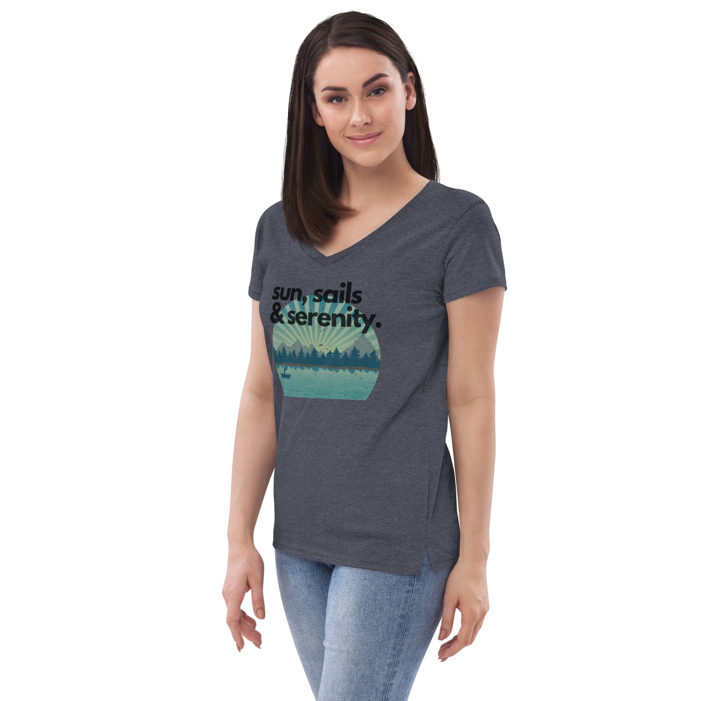 Women’s recycled v-neck t-shirt - Sun, Sails & Serenity