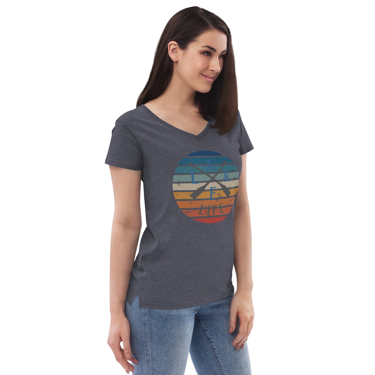 Women’s recycled v-neck t-shirt - Lake Life Crossed Oars