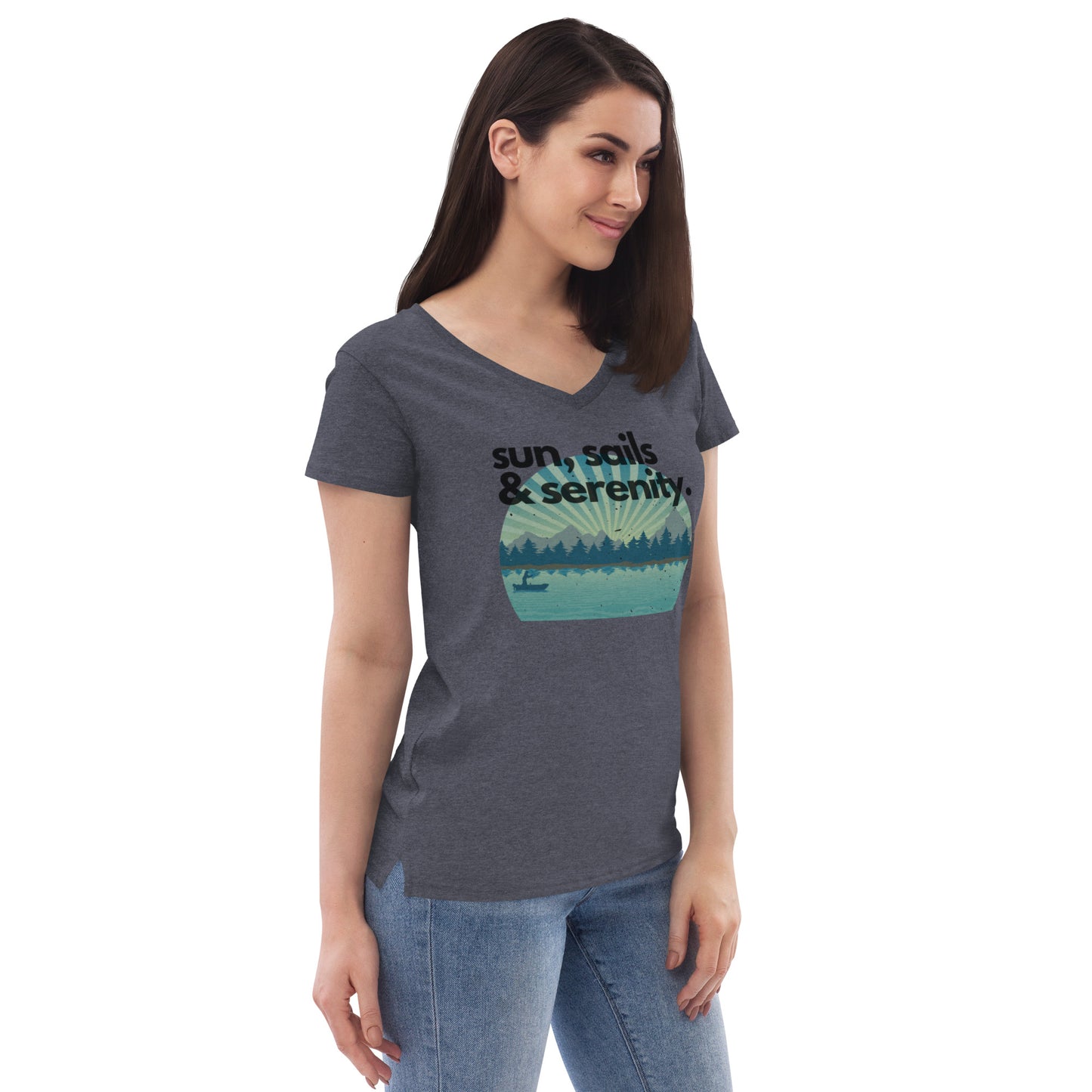 Women’s recycled v-neck t-shirt - Sun, Sails & Serenity