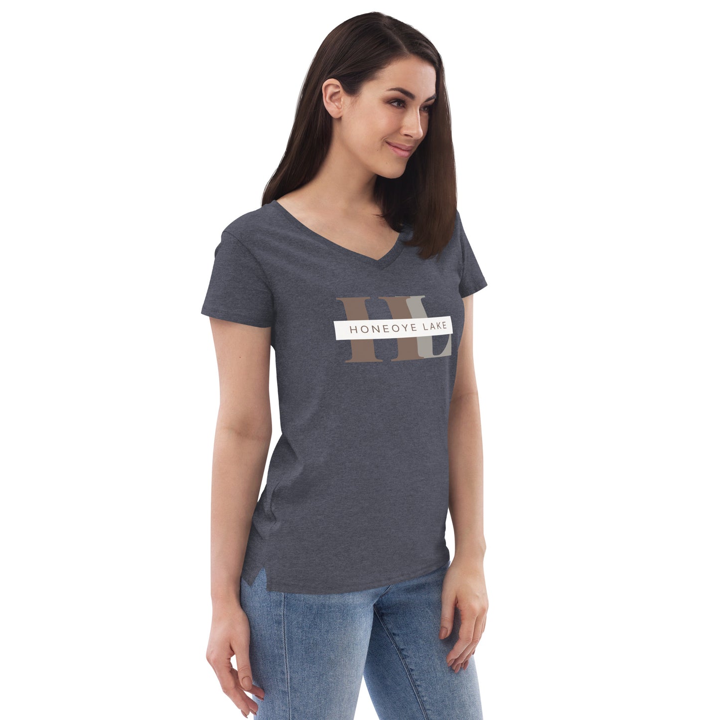 Women’s recycled v-neck t-shirt - Honeoye Lake monogram style 2