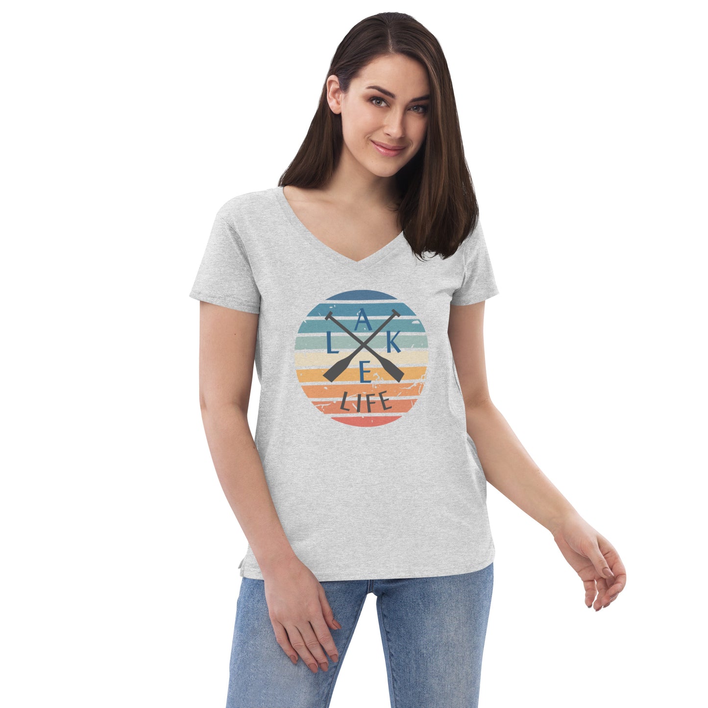 Women’s recycled v-neck t-shirt - Lake Life Crossed Oars