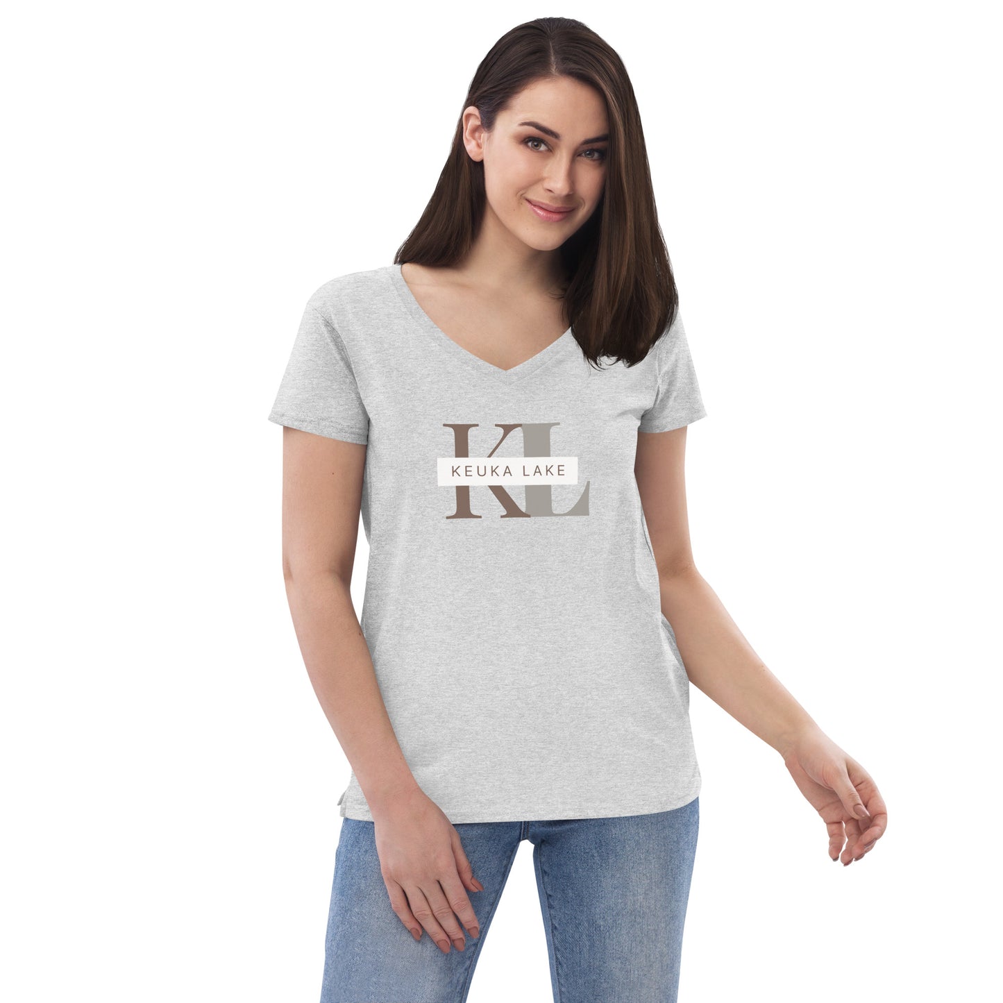 Women’s recycled v-neck t-shirt - Keuka Lake monogram style 2