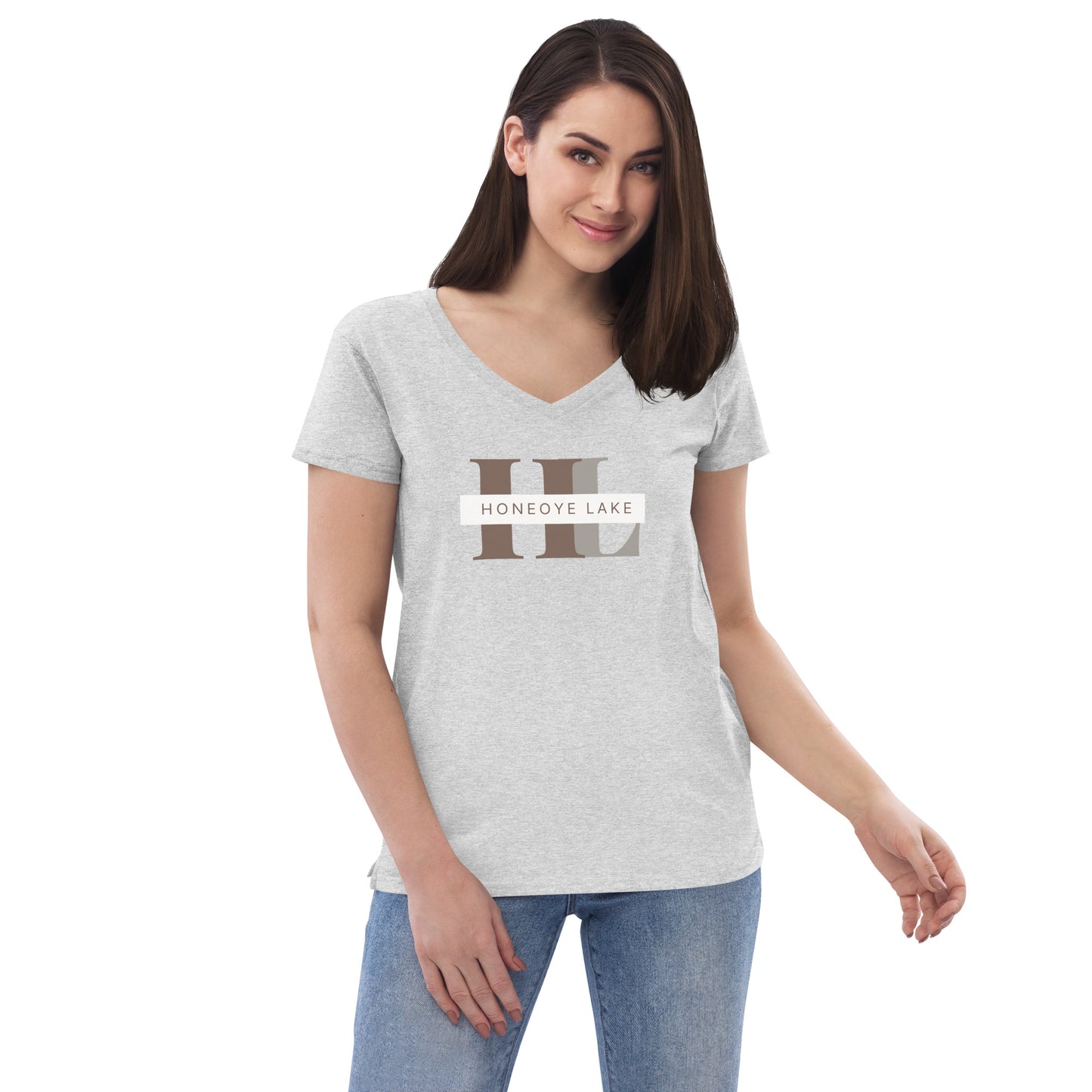 Women’s recycled v-neck t-shirt - Honeoye Lake monogram style 2