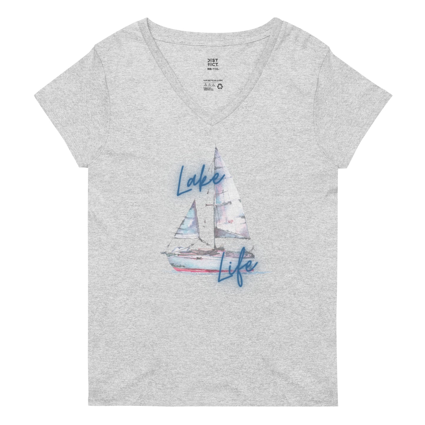 Women’s recycled v-neck t-shirt - Lake Life Sailboat 3