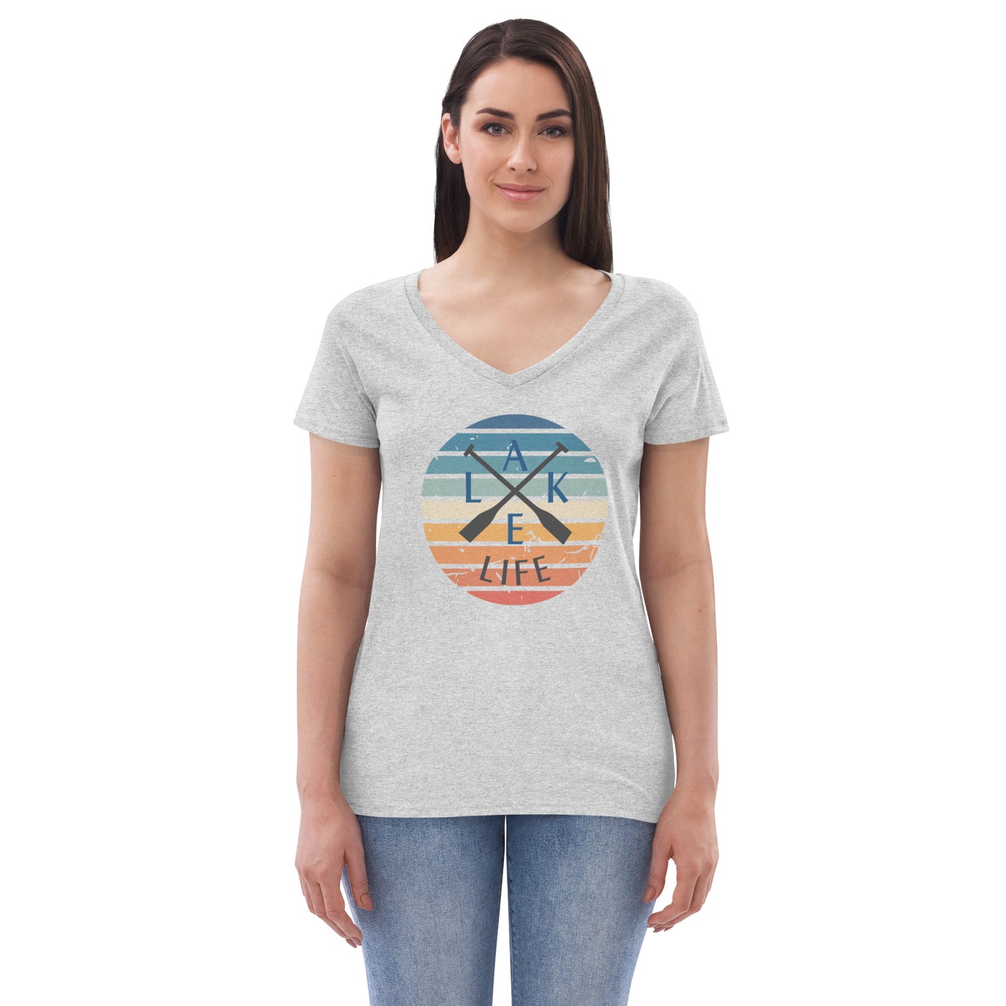 Women’s recycled v-neck t-shirt - Lake Life Crossed Oars