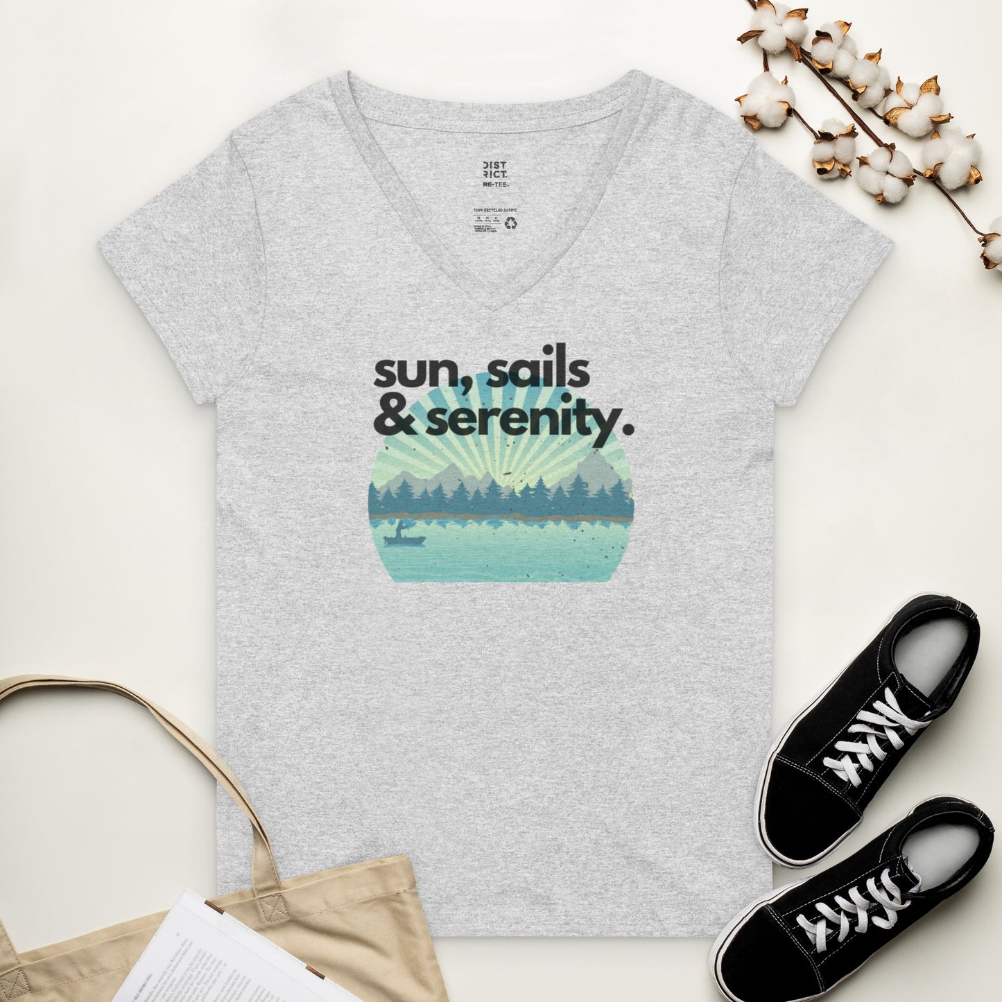 Women’s recycled v-neck t-shirt - Sun, Sails & Serenity