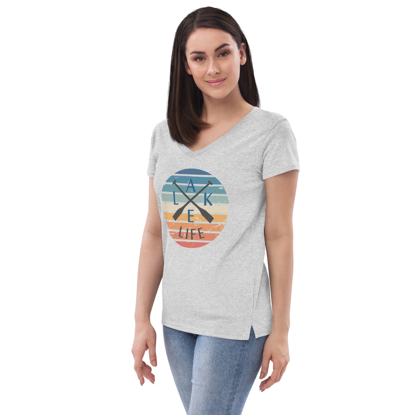 Women’s recycled v-neck t-shirt - Lake Life Crossed Oars