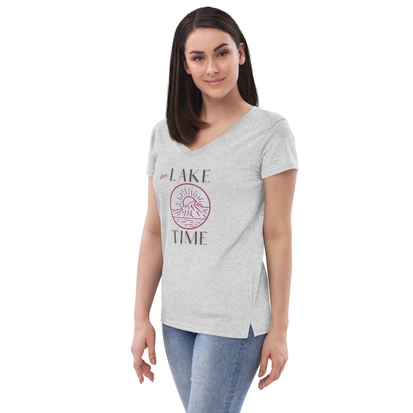 Women’s recycled v-neck t-shirt - On Lake Time