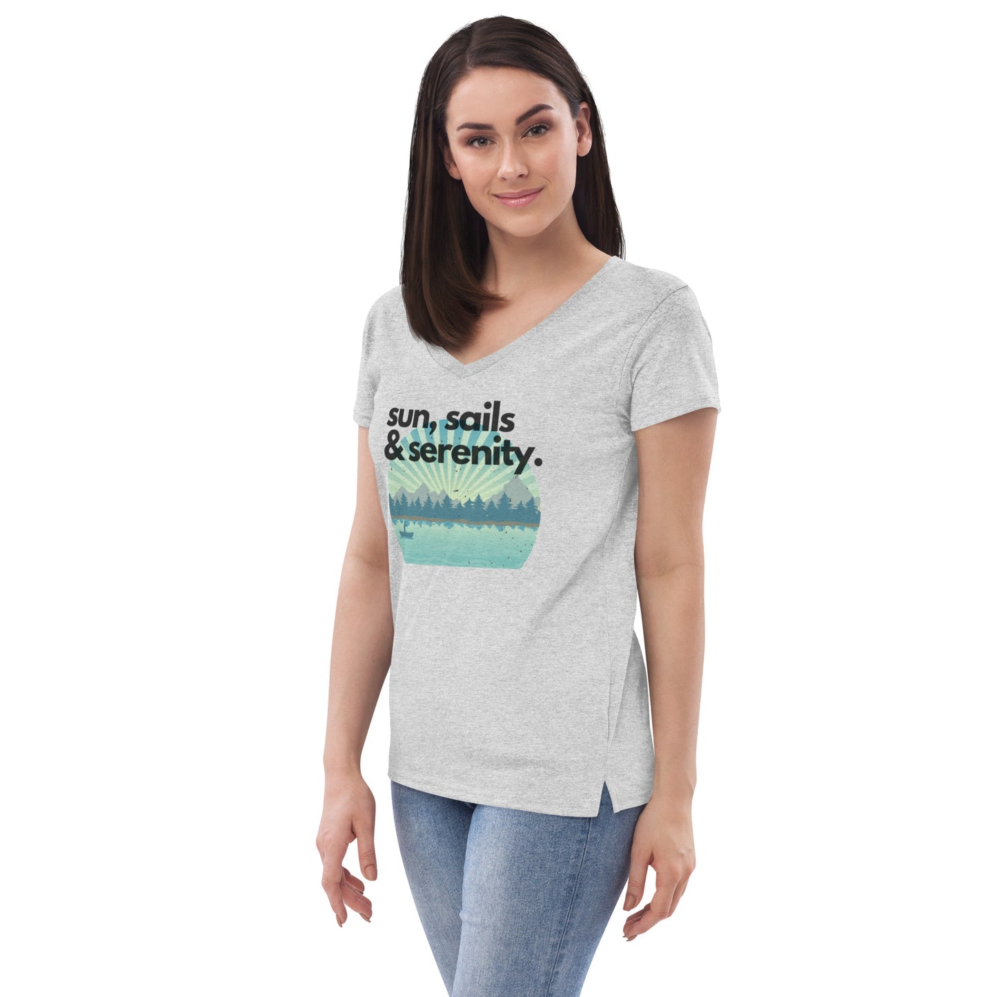 Women’s recycled v-neck t-shirt - Sun, Sails & Serenity