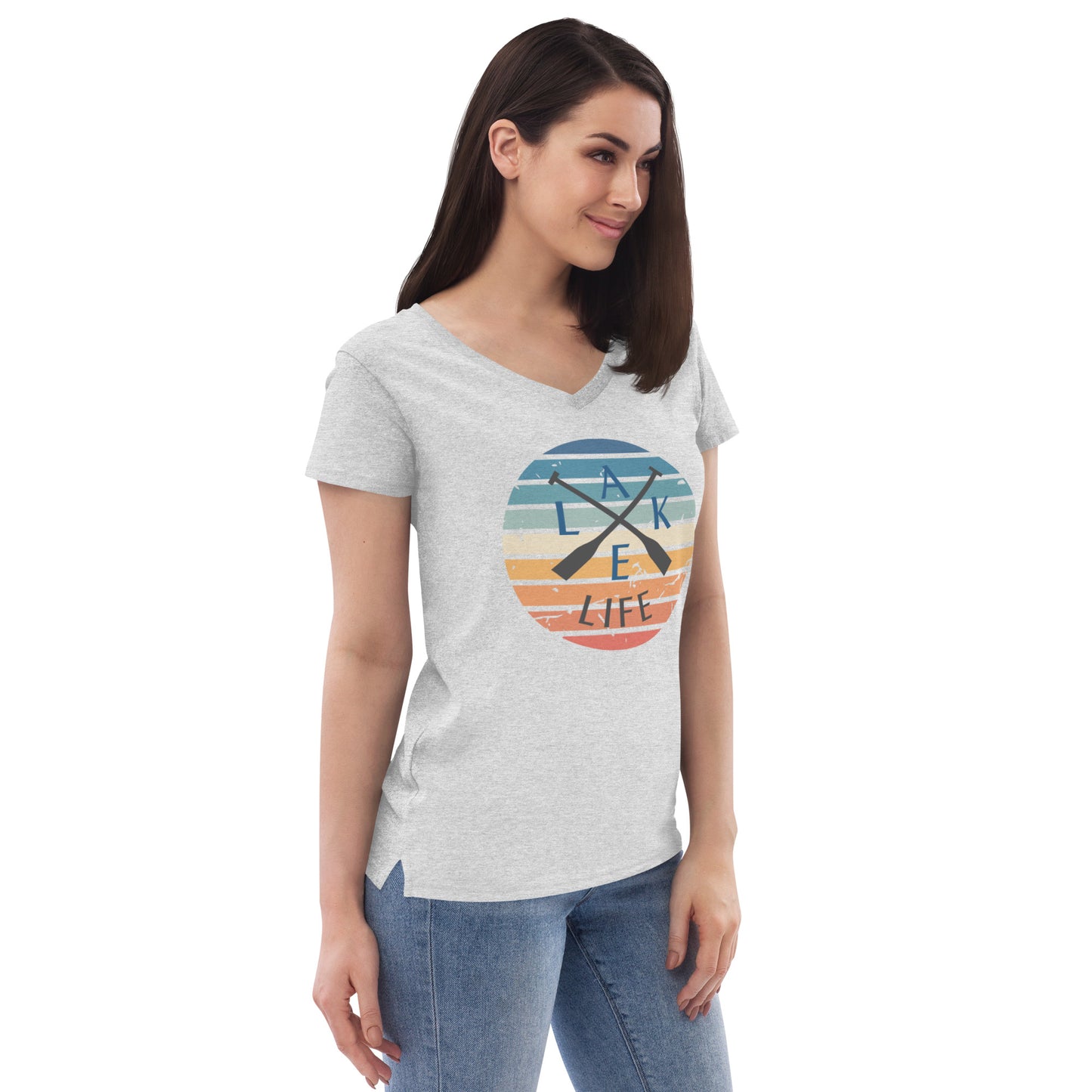 Women’s recycled v-neck t-shirt - Lake Life Crossed Oars