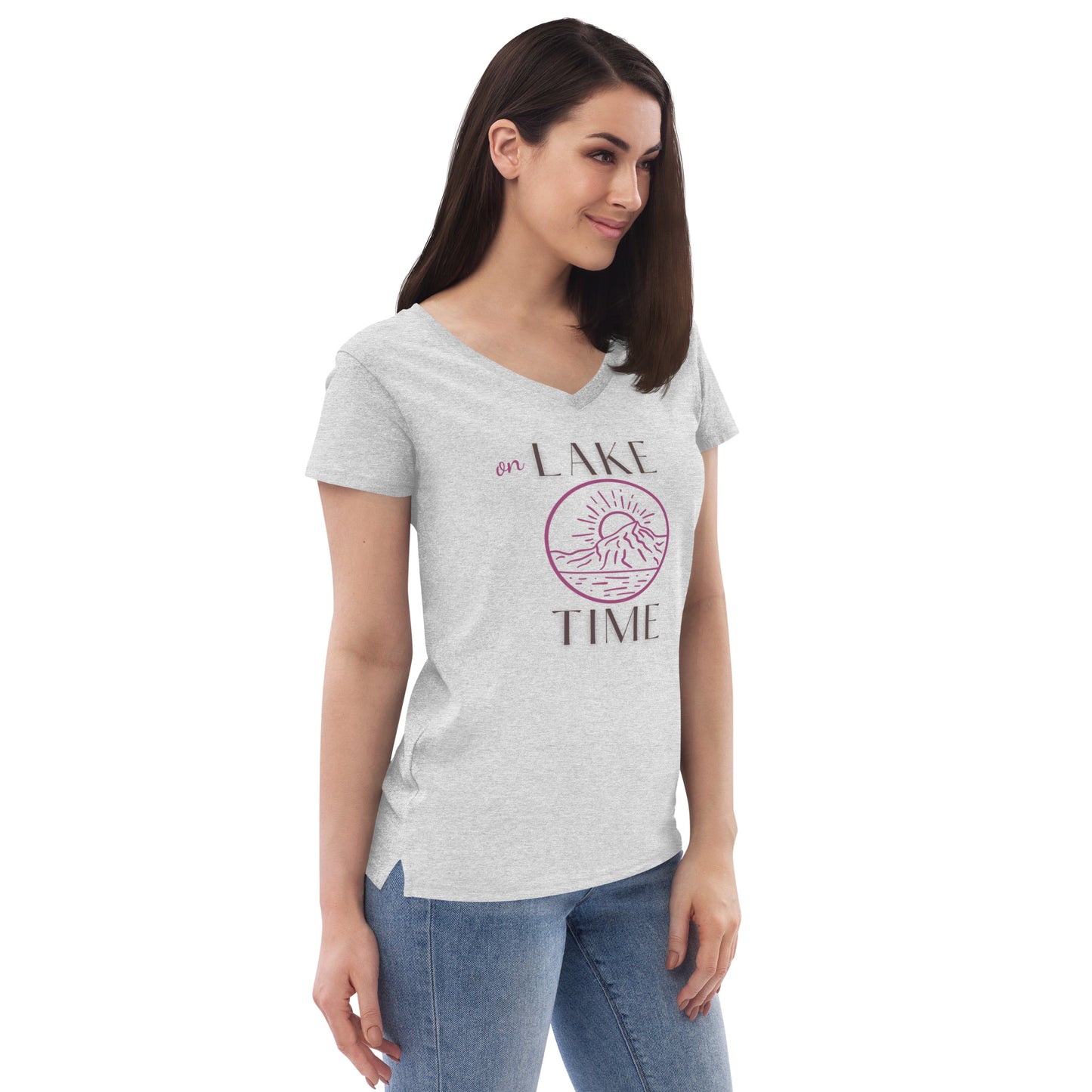 Women’s recycled v-neck t-shirt - On Lake Time