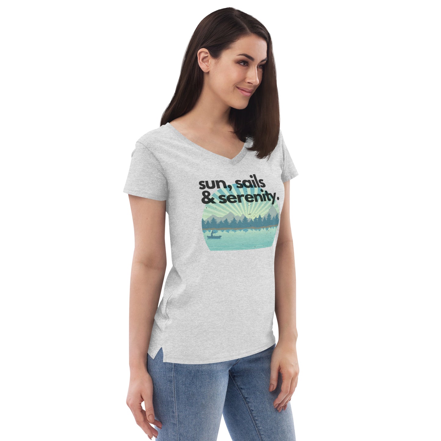 Women’s recycled v-neck t-shirt - Sun, Sails & Serenity