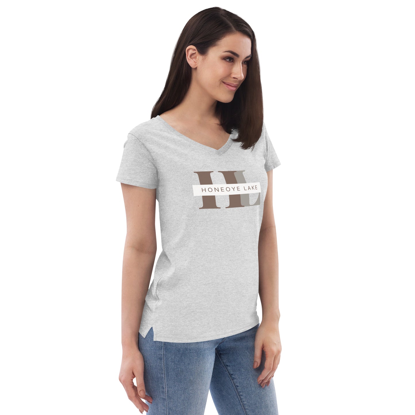 Women’s recycled v-neck t-shirt - Honeoye Lake monogram style 2