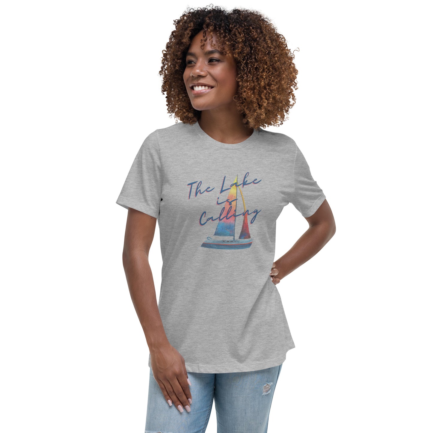 Women's Relaxed T-Shirt - Lake is Calling Sailboat 2