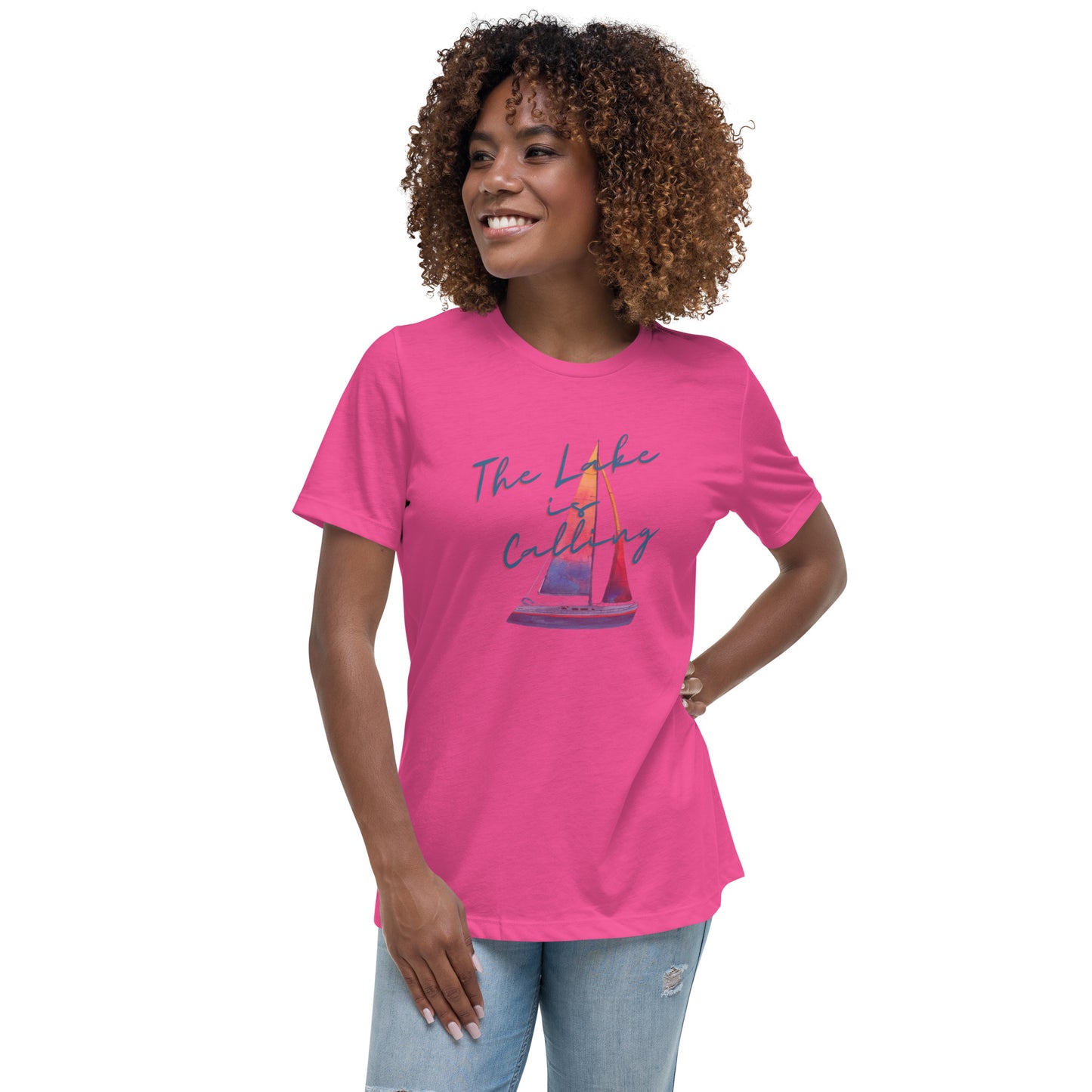 Women's Relaxed T-Shirt - Lake is Calling Sailboat 2