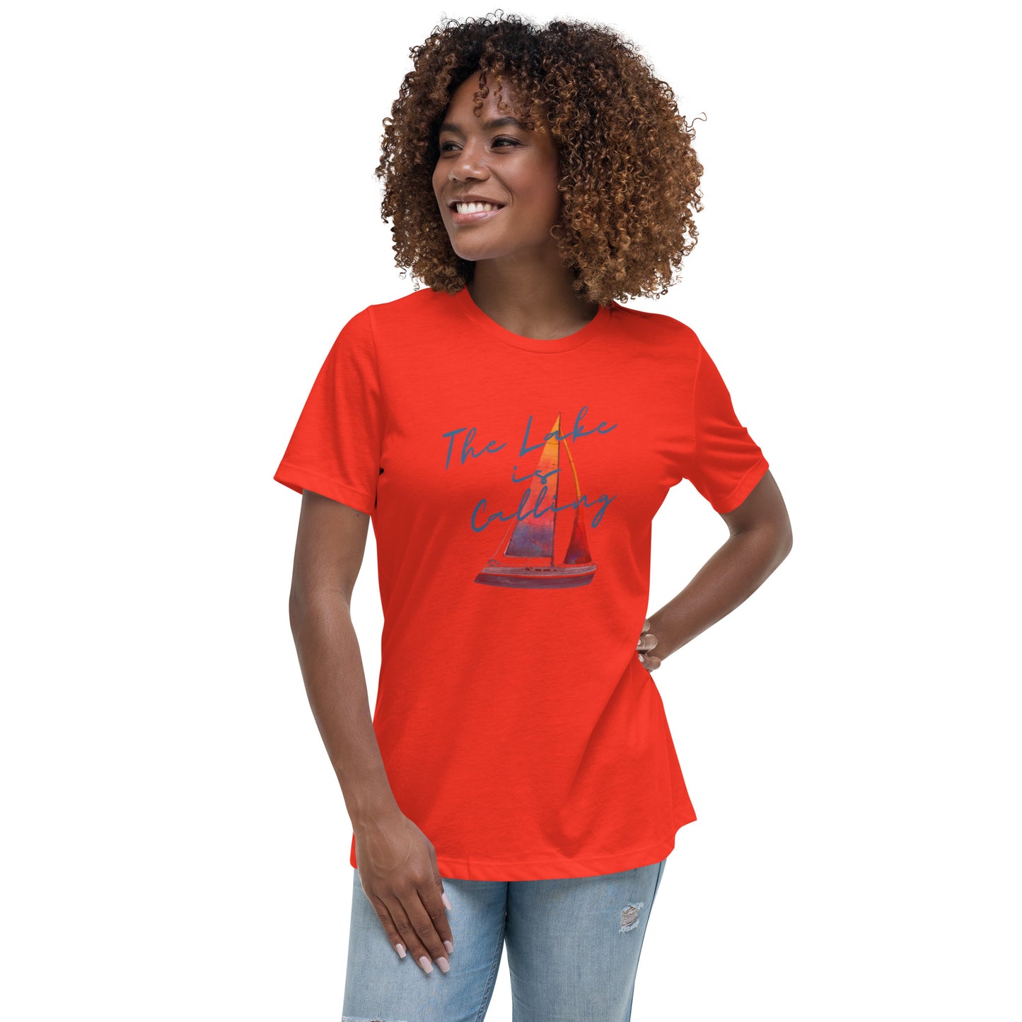 Women's Relaxed T-Shirt - Lake is Calling Sailboat 2